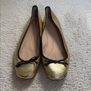 J. Crew Metallic Gold Flats with Black Accents